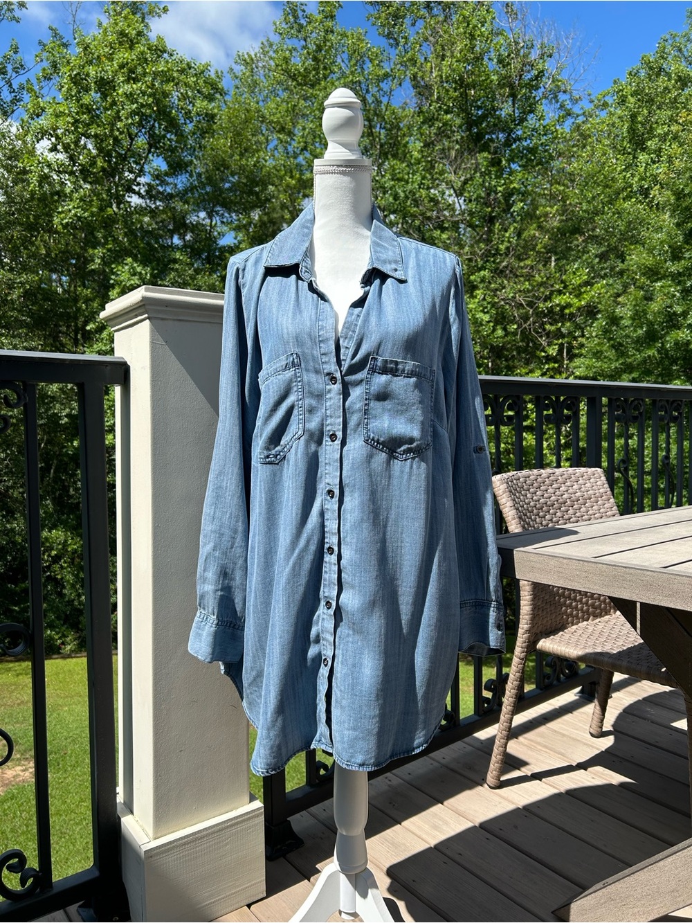 Light Wash Denim Looking Button-Up Shirt 1X